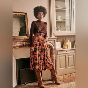 Sezane Alicia Floral Midi Skirt in Colorway ‘Paris Est Une Fete’ Pink & Green